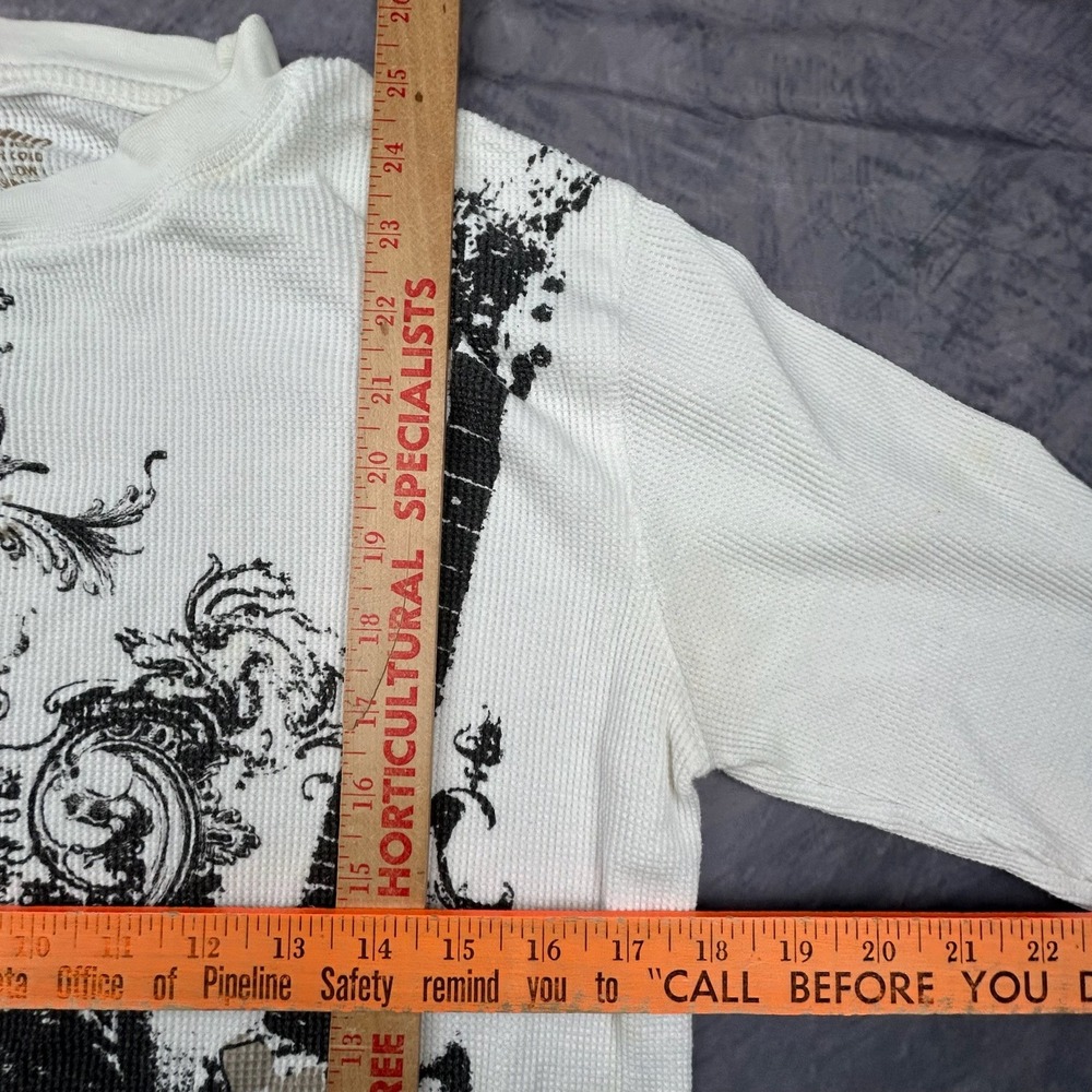 Vintage Machine Skull Guitar Thermal Shirt Mens Medium White Y2K Waffle Knit - Picture 5 of 6